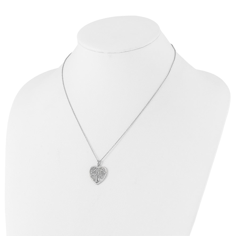 Cheryl M Sterling Silver Rhodium-plated Brilliant-cut CZ Tree of Life Heart 18 Inch Necklace with 2 Inch Extender QCM1606-18