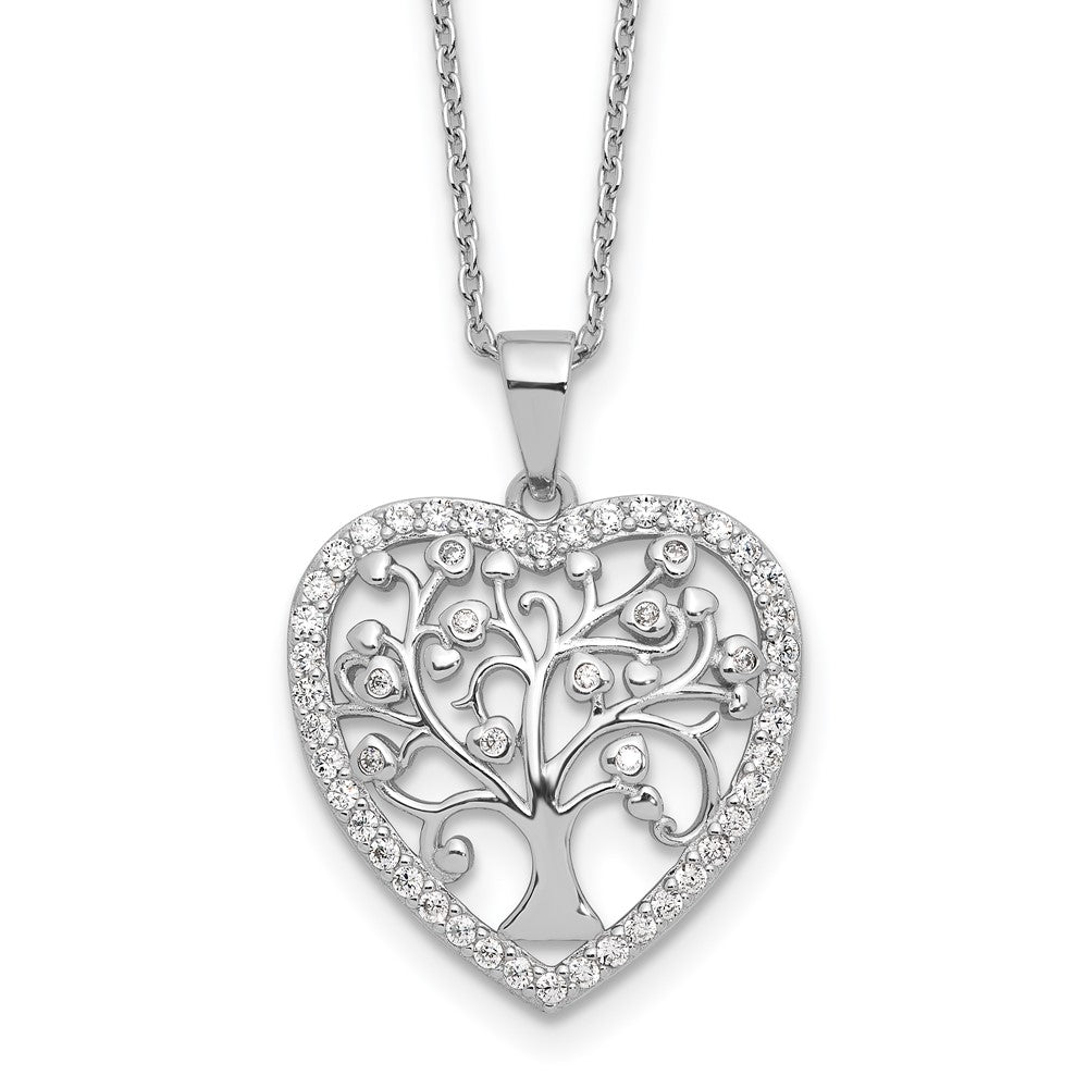 Cheryl M Sterling Silver Rhodium-plated Brilliant-cut CZ Tree of Life Heart 18 Inch Necklace with 2 Inch Extender QCM1606-18
