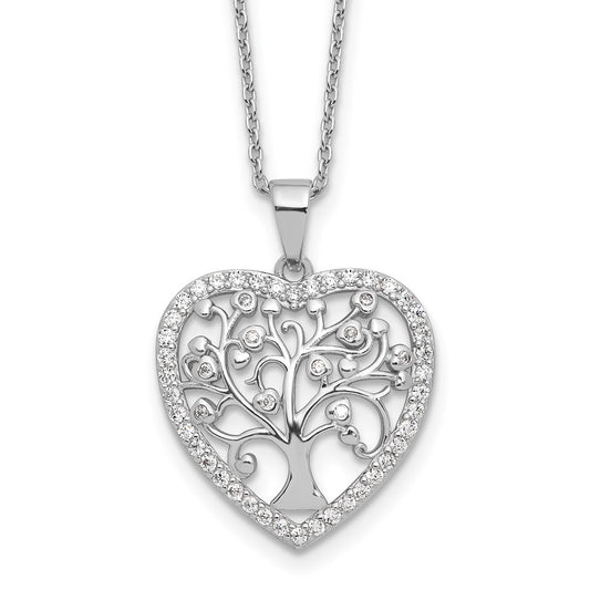Cheryl M Sterling Silver Rhodium-plated Brilliant-cut CZ Tree of Life Heart 18 Inch Necklace with 2 Inch Extender QCM1606-18
