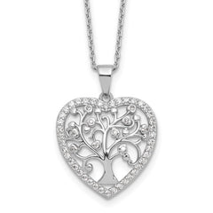 Cheryl M Sterling Silver Rhodium-plated Brilliant-cut CZ Tree of Life Heart 18 Inch Necklace with 2 Inch Extender QCM1606-18