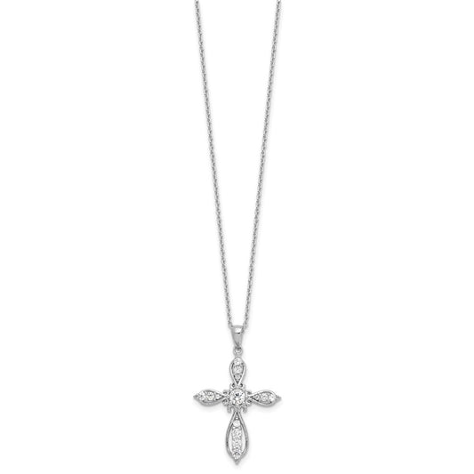 Cheryl M Sterling Silver Rhodium-plated Brilliant-cut CZ Cross 18 Inch Necklace with 2 Inch Extender QCM1607-18
