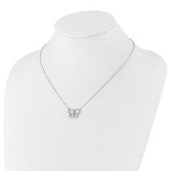 Cheryl M Sterling Silver Rhodium-plated Brilliant-cut CZ Butterfly 18 Inch Necklace with 2 Inch Extender QCM1611-18