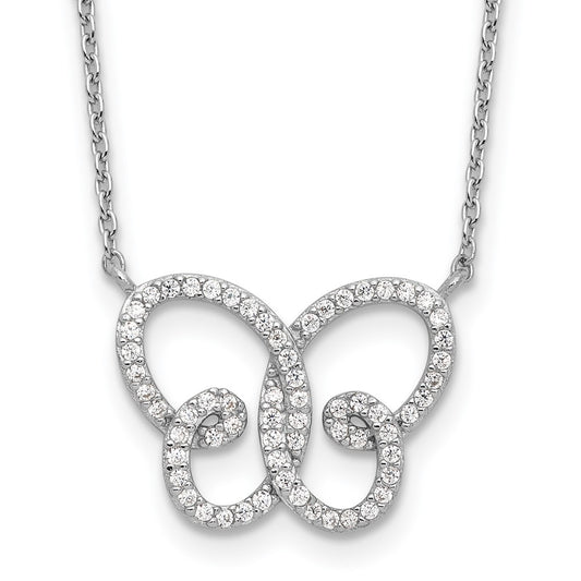 Cheryl M Sterling Silver Rhodium-plated Brilliant-cut CZ Butterfly 18 Inch Necklace with 2 Inch Extender QCM1611-18