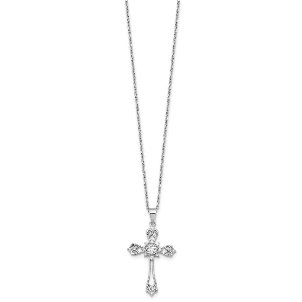 Cheryl M Sterling Silver Rhodium-plated Brilliant-cut CZ Cross 18 Inch Necklace with 2 Inch Extender QCM1612-18