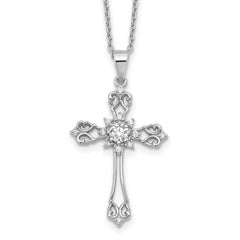 Cheryl M Sterling Silver Rhodium-plated Brilliant-cut CZ Cross 18 Inch Necklace with 2 Inch Extender QCM1612-18