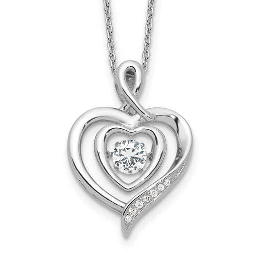 Cheryl M Sterling Silver Rhodium-plated Brilliant-cut Vibrant CZ Awareness Heart 18 Inch Necklace with 2 Inch Extender QCM1613-18