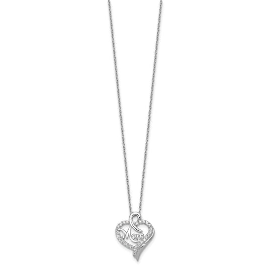 Cheryl M Sterling Silver Rhodium-plated Brilliant-cut CZ MOM Heart 18 Inch Necklace with 2 Inch Extender QCM1615-18