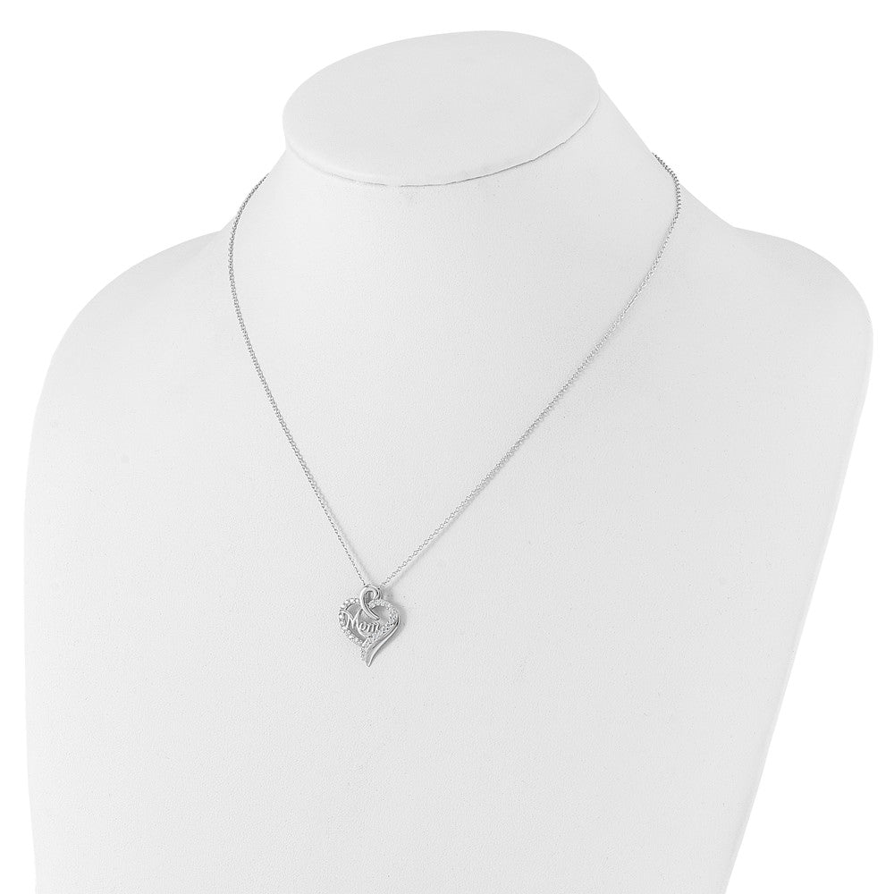 Cheryl M Sterling Silver Rhodium-plated Brilliant-cut CZ MOM Heart 18 Inch Necklace with 2 Inch Extender QCM1615-18