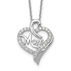 Cheryl M Sterling Silver Rhodium-plated Brilliant-cut CZ MOM Heart 18 Inch Necklace with 2 Inch Extender QCM1615-18