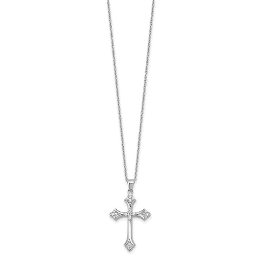 Cheryl M Sterling Silver Rhodium-plated Brilliant-cut CZ Cross 18 Inch Necklace with 2 Inch Extender QCM1617-18