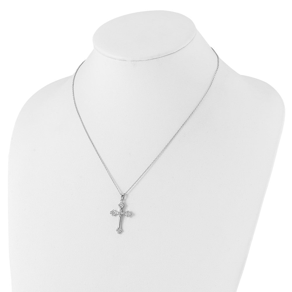 Cheryl M Sterling Silver Rhodium-plated Brilliant-cut CZ Cross 18 Inch Necklace with 2 Inch Extender QCM1617-18