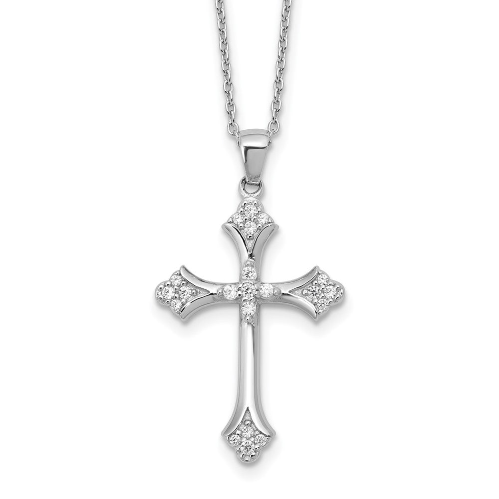 Cheryl M Sterling Silver Rhodium-plated Brilliant-cut CZ Cross 18 Inch Necklace with 2 Inch Extender QCM1617-18
