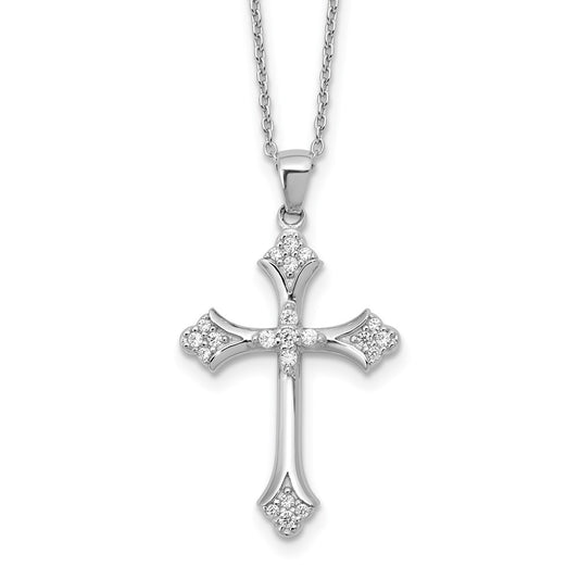 Cheryl M Sterling Silver Rhodium-plated Brilliant-cut CZ Cross 18 Inch Necklace with 2 Inch Extender QCM1617-18