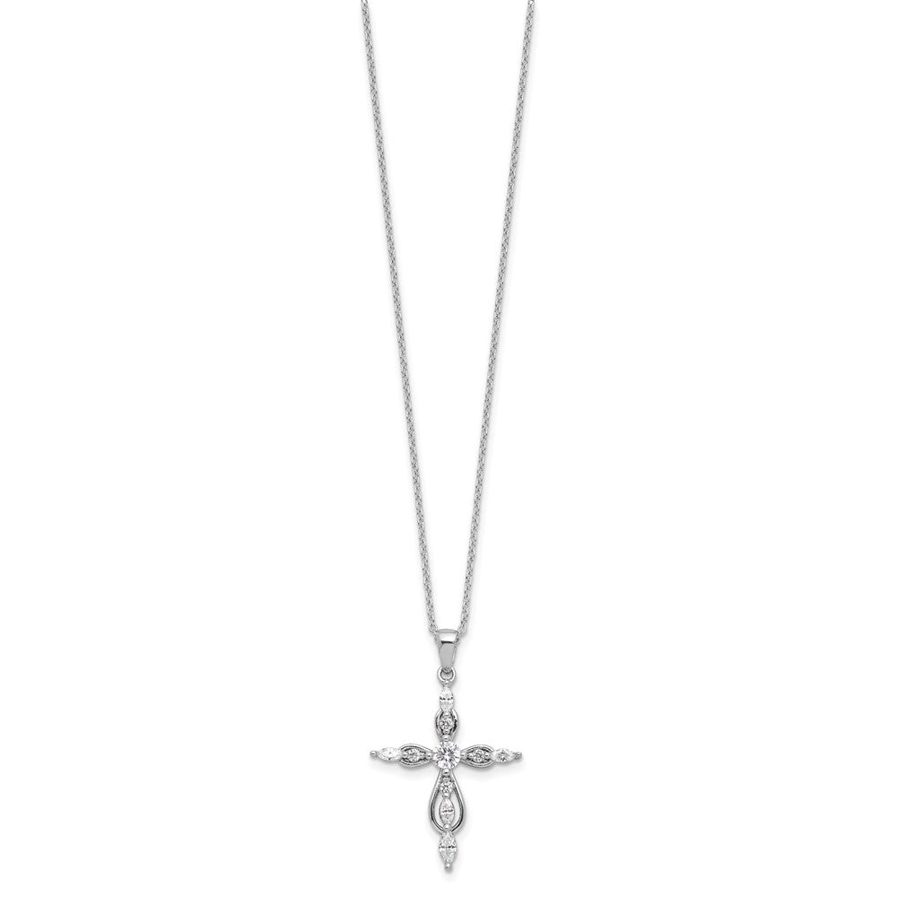 Cheryl M Sterling Silver Rhodium-plated Brilliant-cut and Marquise-cut CZ Cross 18 Inch Necklace with 2 Inch Extender QCM1618-18