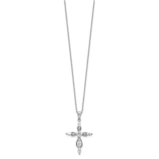 Cheryl M Sterling Silver Rhodium-plated Brilliant-cut and Marquise-cut CZ Cross 18 Inch Necklace with 2 Inch Extender QCM1618-18