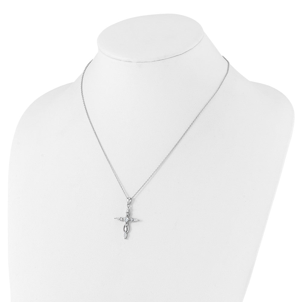 Cheryl M Sterling Silver Rhodium-plated Brilliant-cut and Marquise-cut CZ Cross 18 Inch Necklace with 2 Inch Extender QCM1618-18