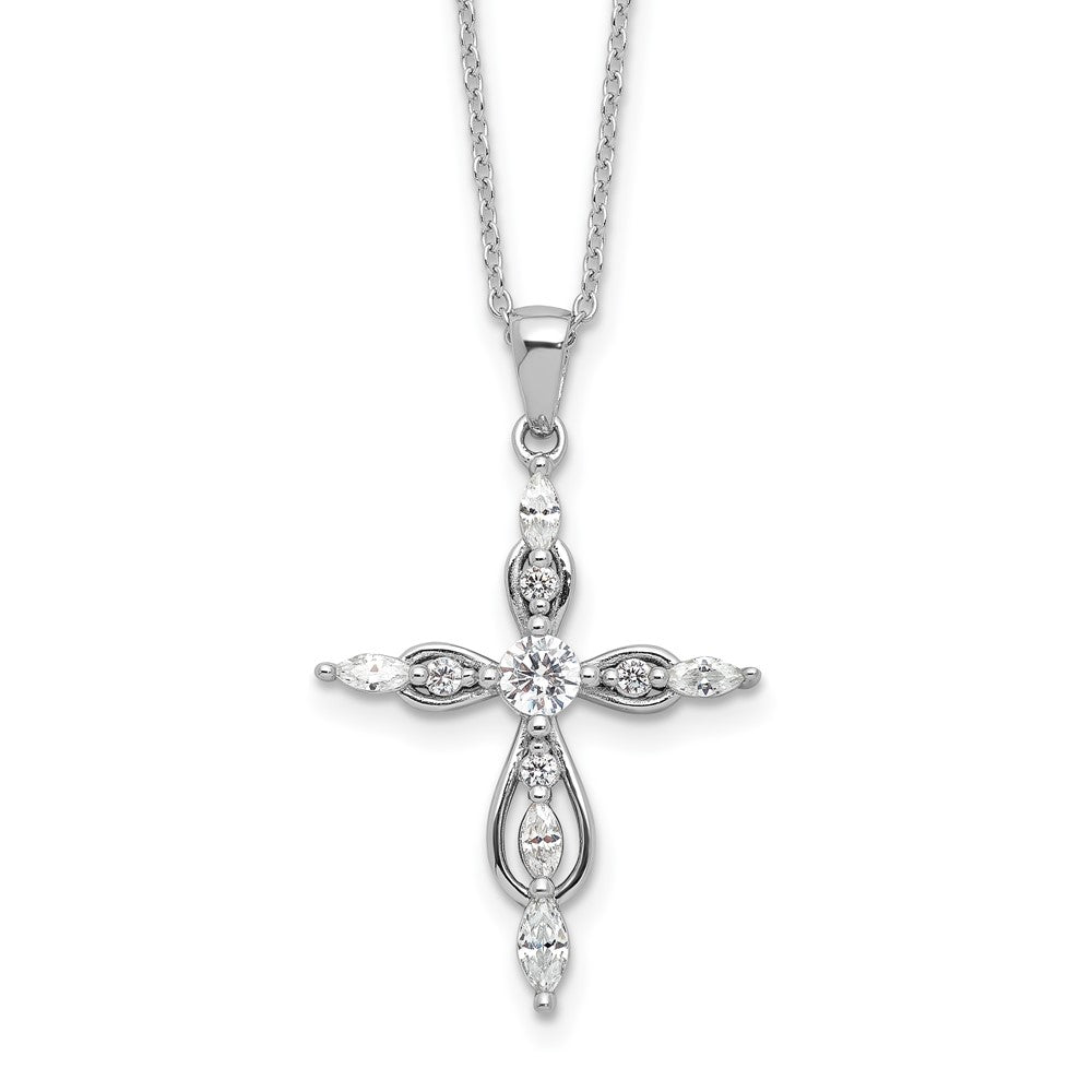 Cheryl M Sterling Silver Rhodium-plated Brilliant-cut and Marquise-cut CZ Cross 18 Inch Necklace with 2 Inch Extender QCM1618-18
