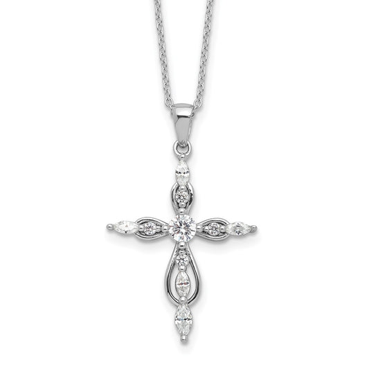 Cheryl M Sterling Silver Rhodium-plated Brilliant-cut and Marquise-cut CZ Cross 18 Inch Necklace with 2 Inch Extender QCM1618-18