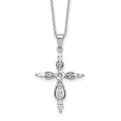 Cheryl M Sterling Silver Rhodium-plated Brilliant-cut and Marquise-cut CZ Cross 18 Inch Necklace with 2 Inch Extender QCM1618-18