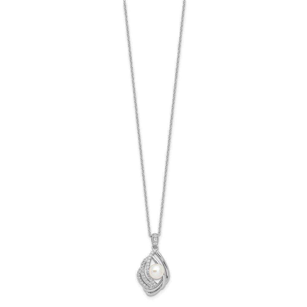 Cheryl M Sterling Silver Rhodium-plated Freshwater Cultured Pearl and Brilliant-cut CZ Teardrop Design 18 Inch Necklace with 2 Inch Extender QCM1623-18