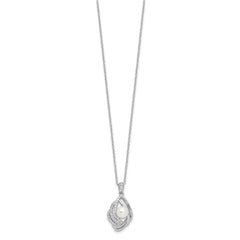 Cheryl M Sterling Silver Rhodium-plated Freshwater Cultured Pearl and Brilliant-cut CZ Teardrop Design 18 Inch Necklace with 2 Inch Extender QCM1623-18