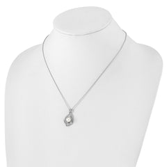 Cheryl M Sterling Silver Rhodium-plated Freshwater Cultured Pearl and Brilliant-cut CZ Teardrop Design 18 Inch Necklace with 2 Inch Extender QCM1623-18