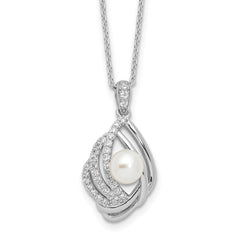 Cheryl M Sterling Silver Rhodium-plated Freshwater Cultured Pearl and Brilliant-cut CZ Teardrop Design 18 Inch Necklace with 2 Inch Extender QCM1623-18
