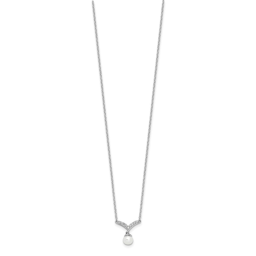 Cheryl M Sterling Silver Rhodium-plated Freshwater Cultured Pearl & Brilliant-cut CZ 18 Inch Necklace QCM1626-18