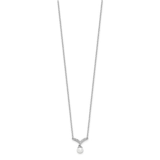 Cheryl M Sterling Silver Rhodium-plated Freshwater Cultured Pearl & Brilliant-cut CZ 18 Inch Necklace QCM1626-18