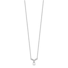 Cheryl M Sterling Silver Rhodium-plated Freshwater Cultured Pearl & Brilliant-cut CZ 18 Inch Necklace QCM1626-18