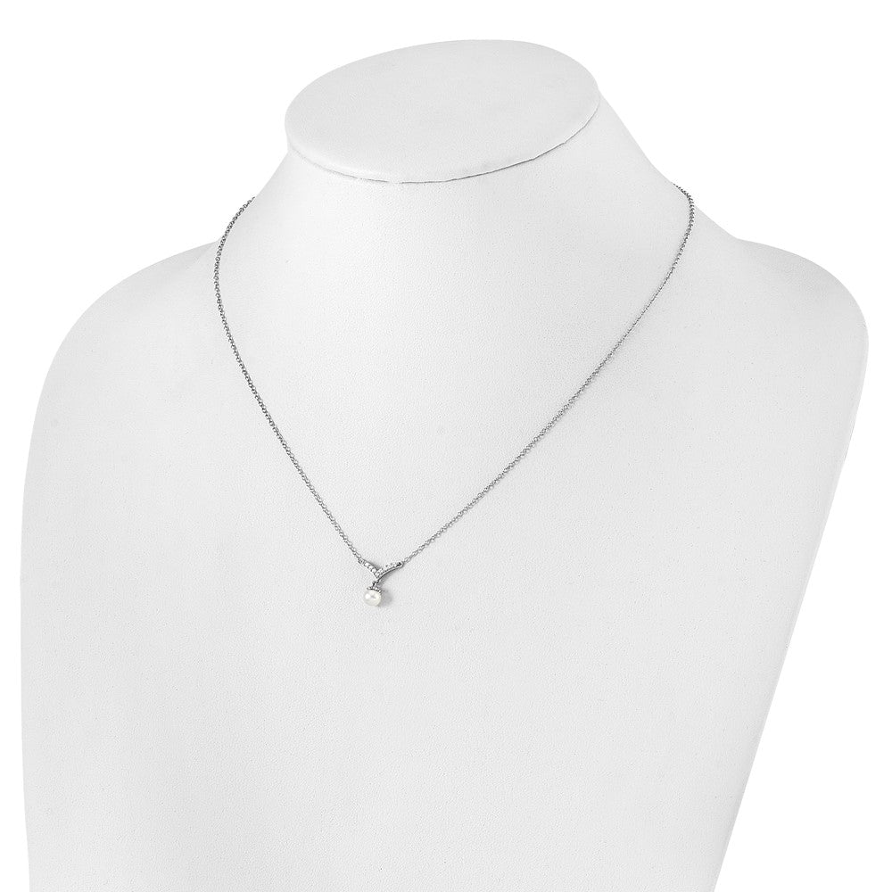 Cheryl M Sterling Silver Rhodium-plated Freshwater Cultured Pearl & Brilliant-cut CZ 18 Inch Necklace QCM1626-18