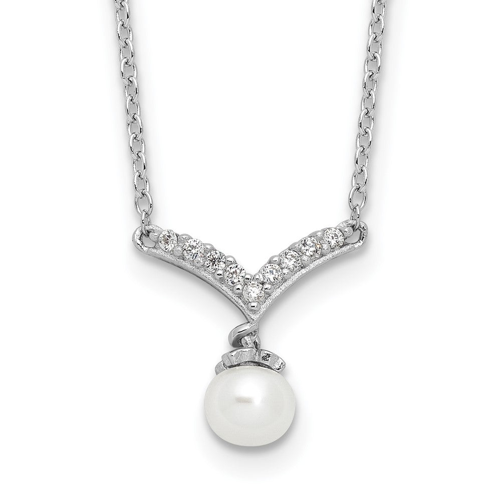 Cheryl M Sterling Silver Rhodium-plated Freshwater Cultured Pearl & Brilliant-cut CZ 18 Inch Necklace QCM1626-18