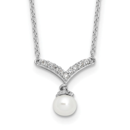 Cheryl M Sterling Silver Rhodium-plated Freshwater Cultured Pearl & Brilliant-cut CZ 18 Inch Necklace QCM1626-18