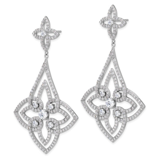 QCM1629 Cheryl M Sterling Silver Rhodium-plated Fancy Floral Design Brilliant-cut CZ Post Dangle Earrings