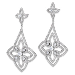 QCM1629 Cheryl M Sterling Silver Rhodium-plated Fancy Floral Design Brilliant-cut CZ Post Dangle Earrings