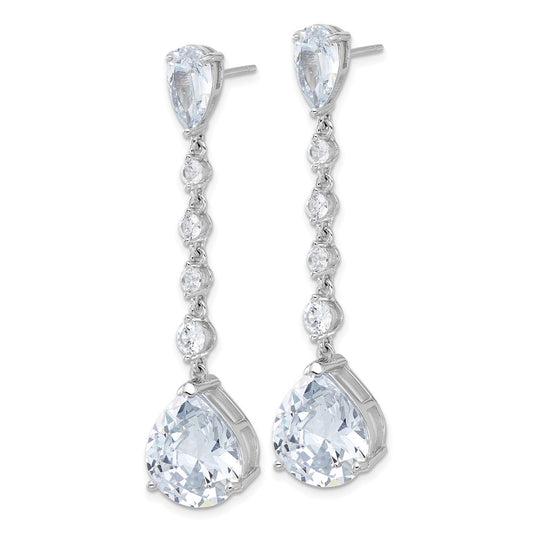 QCM1630 Cheryl M Sterling Silver Rhodium-plated Fancy Brilliant-cut CZ Teardrop Post Dangle Earrings