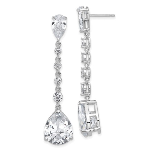 QCM1630 Cheryl M Sterling Silver Rhodium-plated Fancy Brilliant-cut CZ Teardrop Post Dangle Earrings
