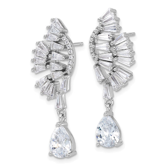 QCM1632 Cheryl M Sterling Silver Rhodium-plated Fancy Brilliant-cut & Tapered Baguette-cut CZ Post Dangle Earrings
