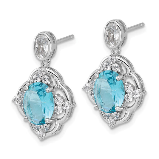 QCM1635 Cheryl M Sterling Silver Rhodium-plated Brilliant-cut Blue Glass and White CZ Post Dangle Earrings