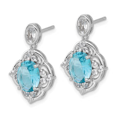 QCM1635 Cheryl M Sterling Silver Rhodium-plated Brilliant-cut Blue Glass and White CZ Post Dangle Earrings