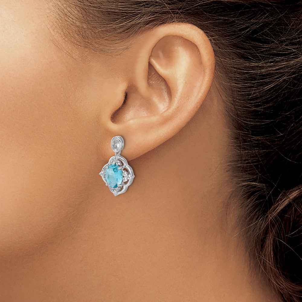 QCM1635 Cheryl M Sterling Silver Rhodium-plated Brilliant-cut Blue Glass and White CZ Post Dangle Earrings