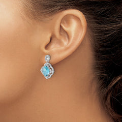 QCM1635 Cheryl M Sterling Silver Rhodium-plated Brilliant-cut Blue Glass and White CZ Post Dangle Earrings