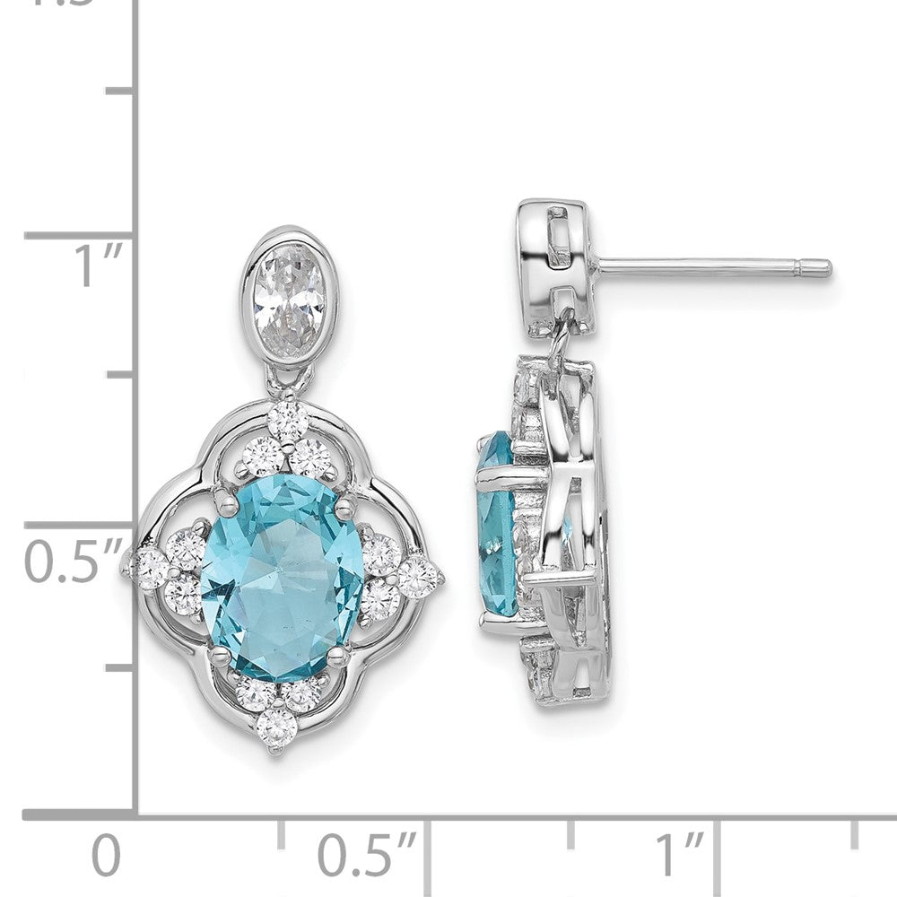 QCM1635 Cheryl M Sterling Silver Rhodium-plated Brilliant-cut Blue Glass and White CZ Post Dangle Earrings