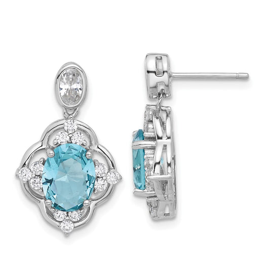 QCM1635 Cheryl M Sterling Silver Rhodium-plated Brilliant-cut Blue Glass and White CZ Post Dangle Earrings