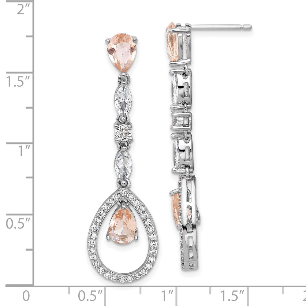 QCM1636 Cheryl M Sterling Silver Rhodium-plated Fancy Brilliant-cut Simulated Morganite/ White Marquise-cut and Brilliant-cut CZ Teardrop Post Dangle Earrings