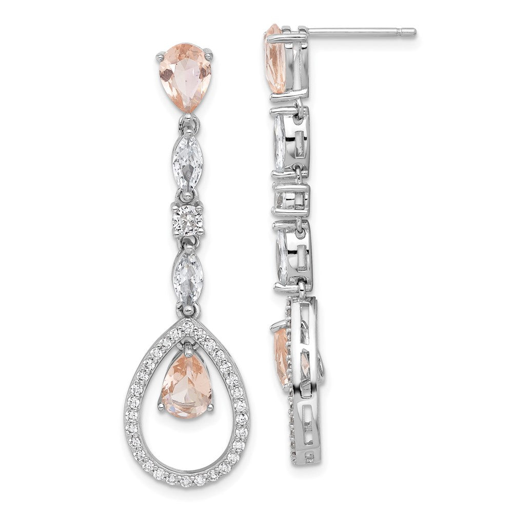 QCM1636 Cheryl M Sterling Silver Rhodium-plated Fancy Brilliant-cut Simulated Morganite/ White Marquise-cut and Brilliant-cut CZ Teardrop Post Dangle Earrings