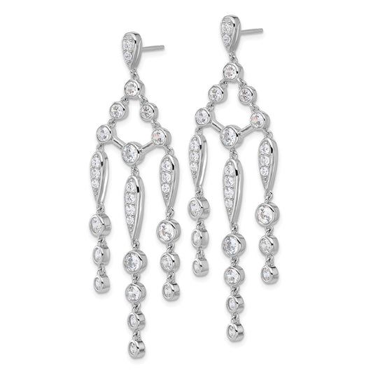 QCM1638 Cheryl M Sterling Silver Rhodium-plated Brilliant-cut Bezel CZ Chandelier Post Dangle Earrings