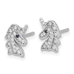 QCM1639 Cheryl M Sterling Silver Rhodium-plated Brilliant-cut Black & White CZ Unicorn Post Earrings
