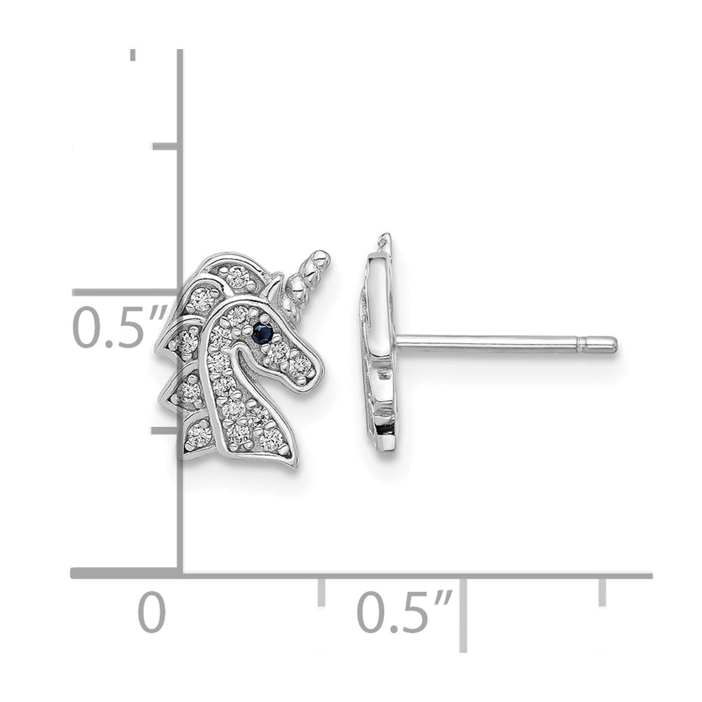 QCM1639 Cheryl M Sterling Silver Rhodium-plated Brilliant-cut Black & White CZ Unicorn Post Earrings