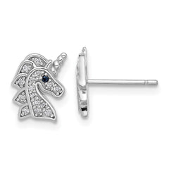 QCM1639 Cheryl M Sterling Silver Rhodium-plated Brilliant-cut Black & White CZ Unicorn Post Earrings